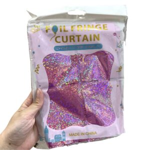 Cortina metalizada cuadrado rosa