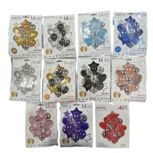SET DE GLOBO POR 14U CONFETI ( 4 metalizado y 10 globo）