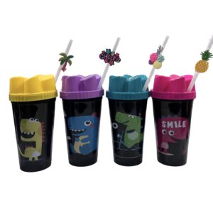 VASO PLASTICO CON TAPA Y SORBETE 600ML mldsno dinosaurios