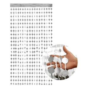 Cortina metalizada círculos plateados