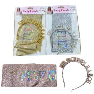 Vincha Frase Con Strass + Banda Feliz Cumpleaños Iridiscente