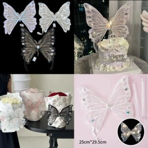 Mariposa Decorativa con Luces LED – Para Tortas, Ramos y Decoración ✨ Tamaño: 25 cm x 29.5 cm