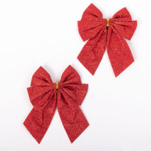 Moño Navideño con Brillos  – Rojo Clásico  x 2unidad （12*15cm）