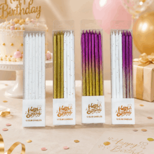 vela largas slim con glitter y acabado metalico*12uni