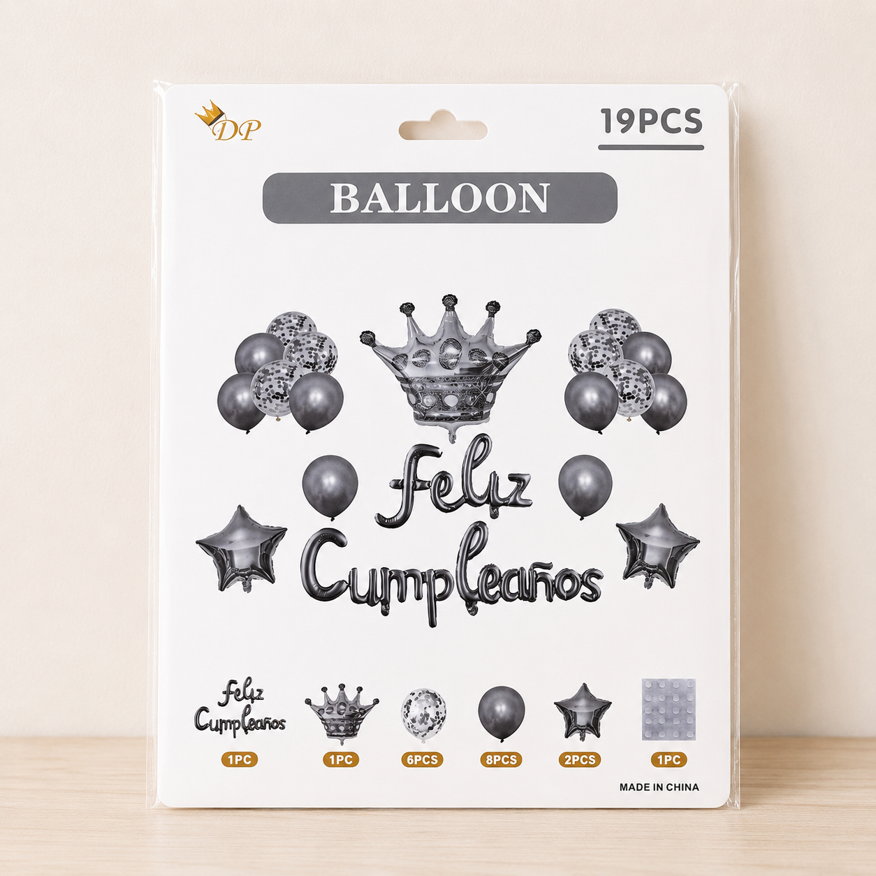 Set de globo corona plateado 19pcs