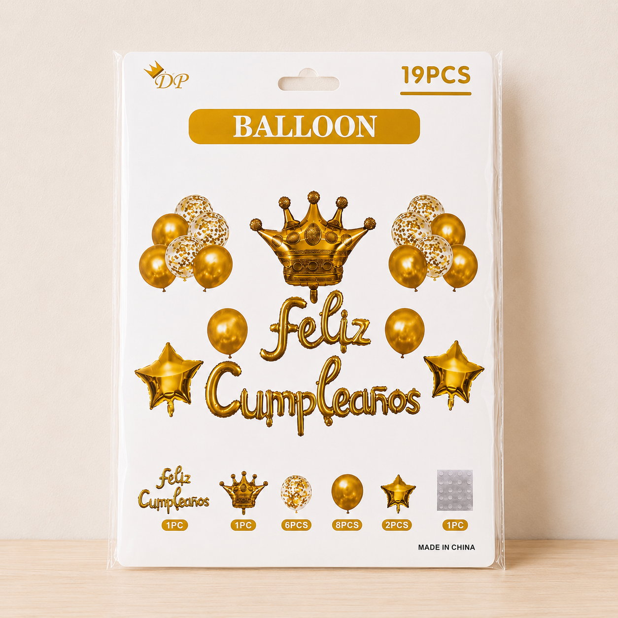 Set de globo corona dorado 19pcs