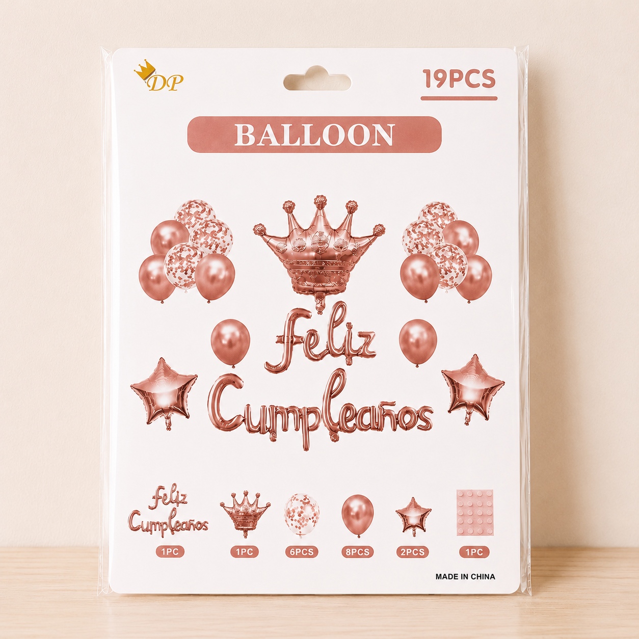 Set de globo corona rosa gold 19pcs