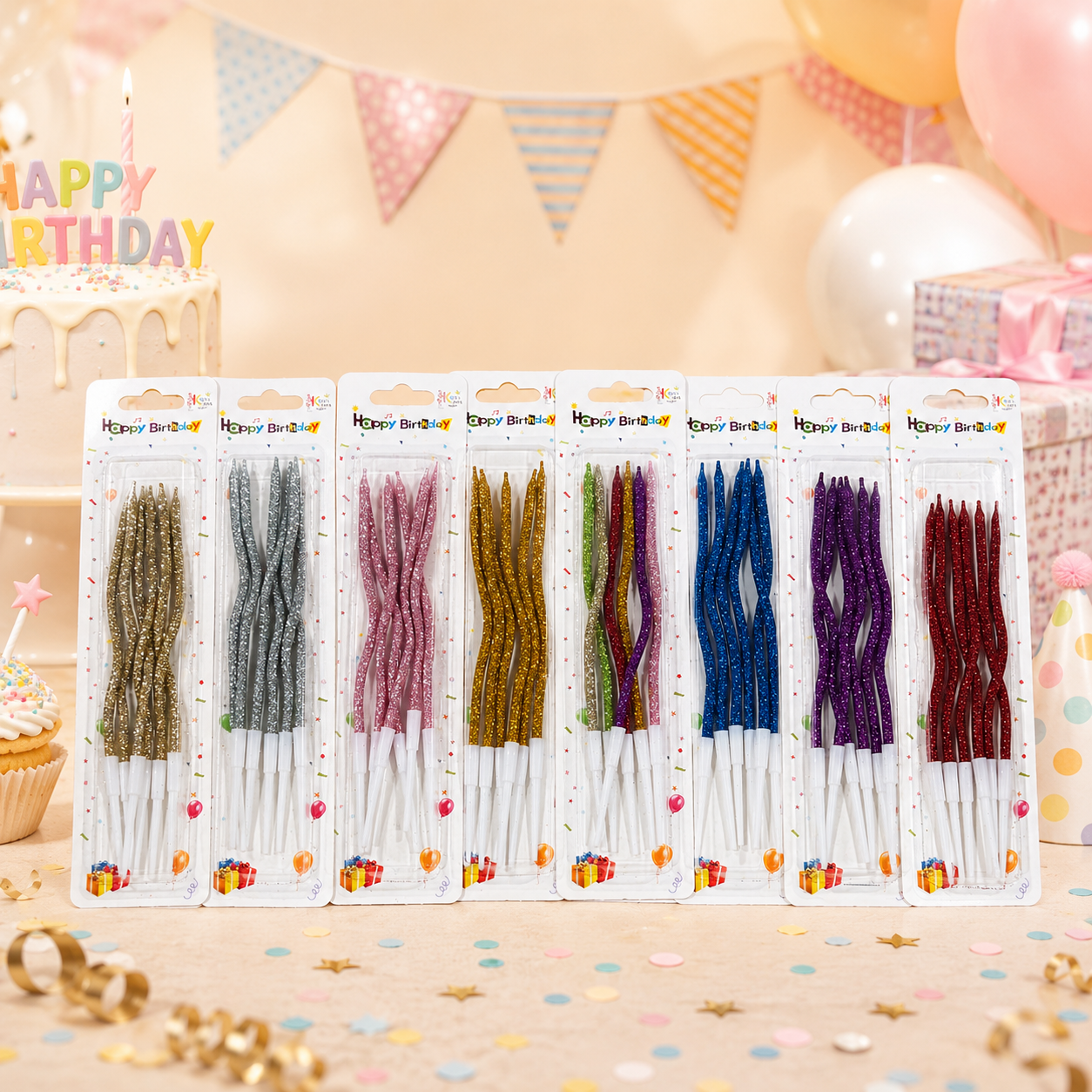 Velas Onduladas con Glitter para Torta 6pcs