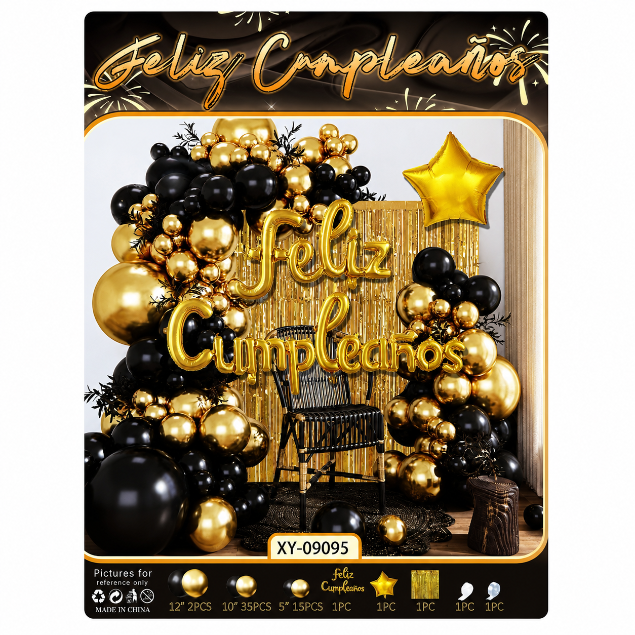 set de globo dorado con negro 61pcs (Como Se Muestra En La Foto)