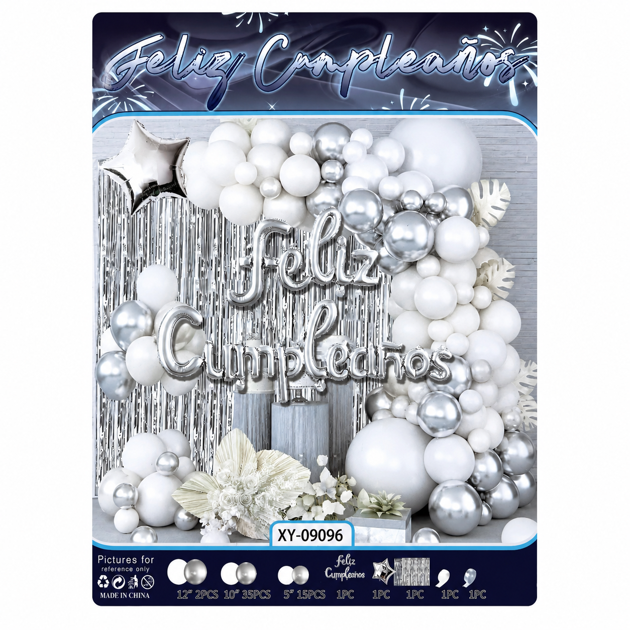 set de globo blanco con plateado 61pcs (Como Se Muestra En La Foto)