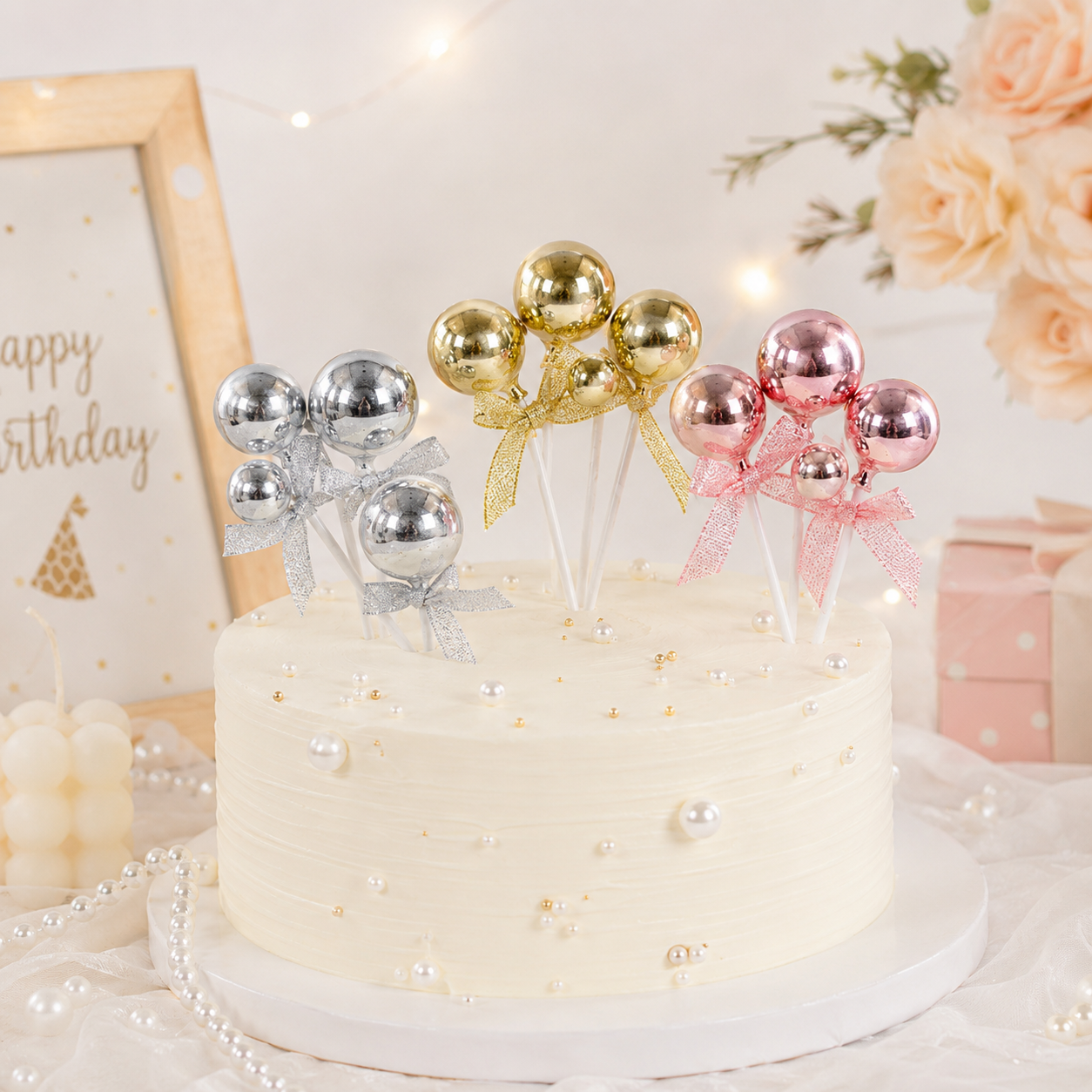 Set de Esferas Decorativas para Torta con Moño 3pcs