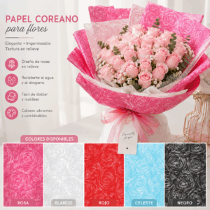 Papel Coreano para Flores con Diseño de Rosas en Relieve *20U /56*56CM