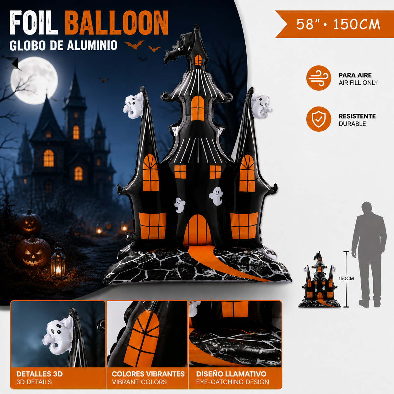 Globo de Aluminio Casa Embrujada Halloween Gigante 150 cm