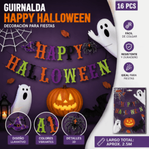Banderin Happy Halloween Decoración Colgante 2,5 m – 16 Piezas