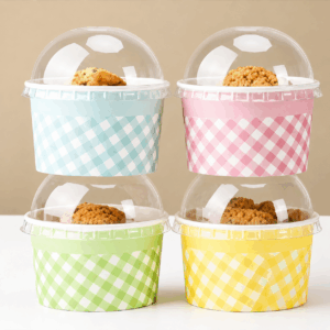 Vaso para postre con tapa domo * 50 unidad （7x9cm）
