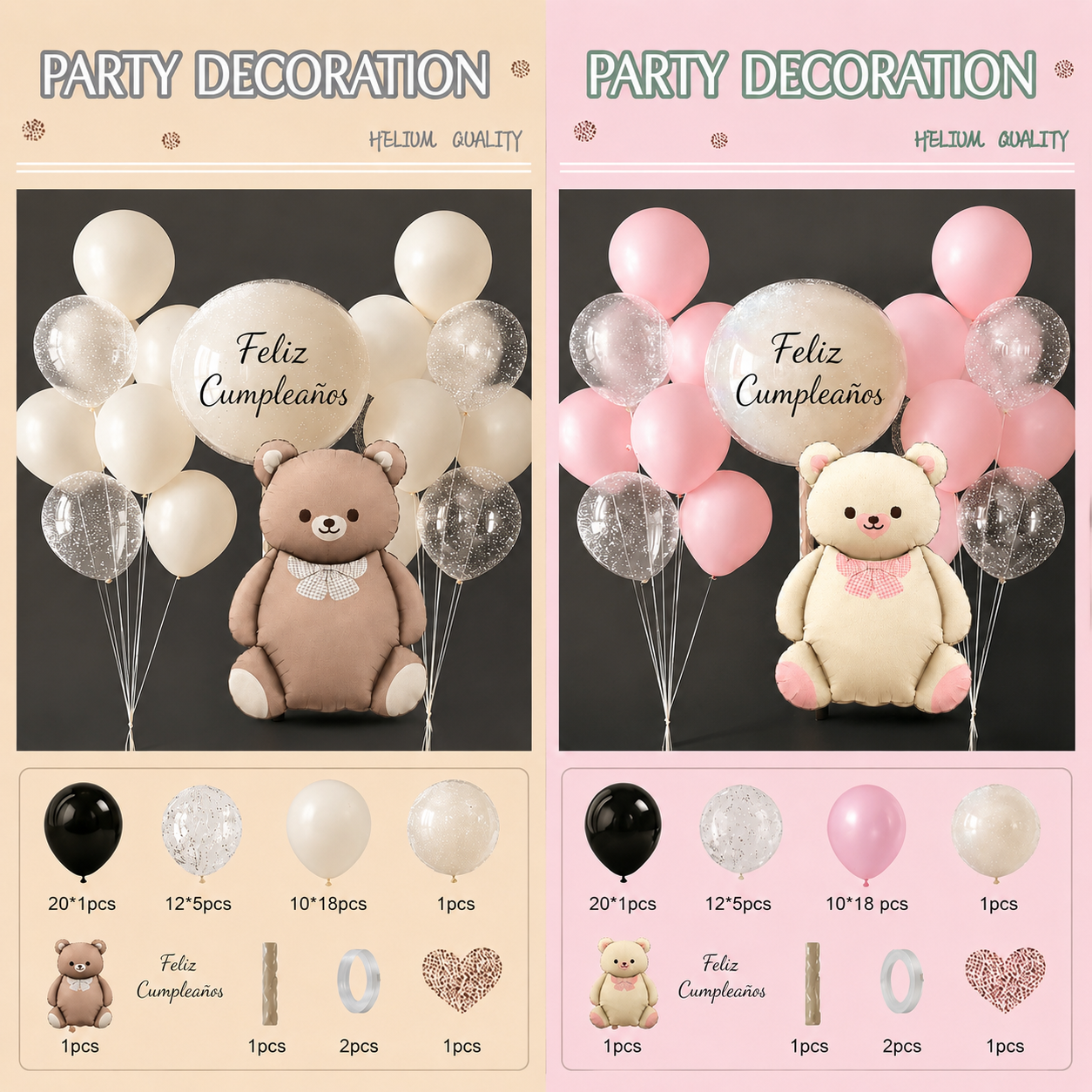 SET Decoración Cumpleaños Osito con Globos – 29 Piezas