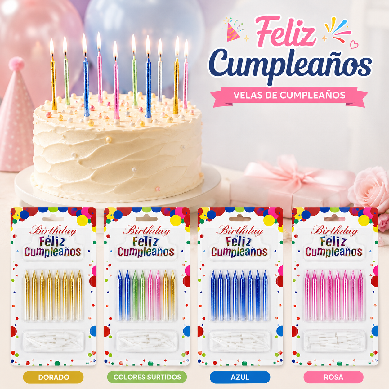 Velas de Cumpleaños Metálicas x 8unidad