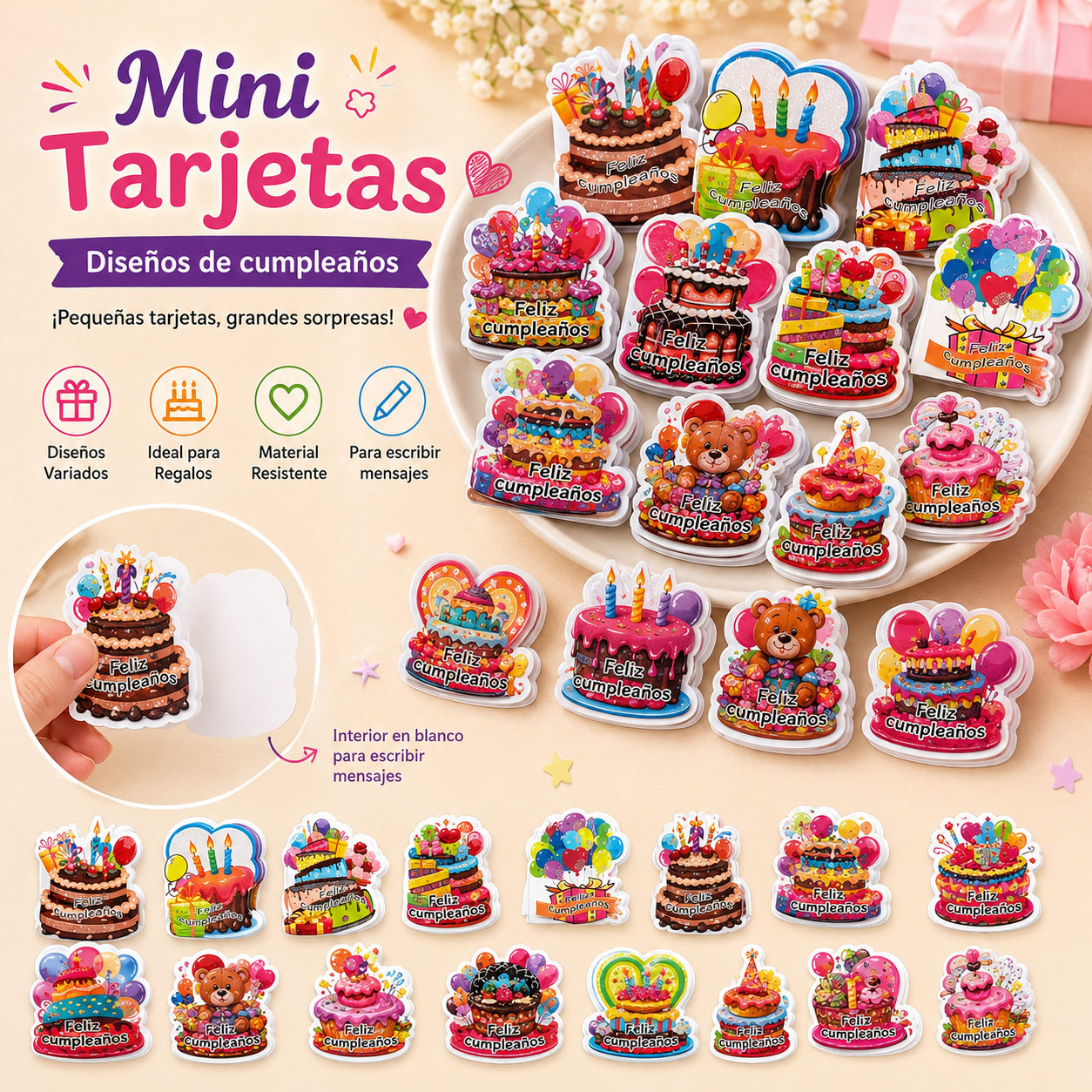 tarjeta para bolsa regalo torta feliz cumple*96uni