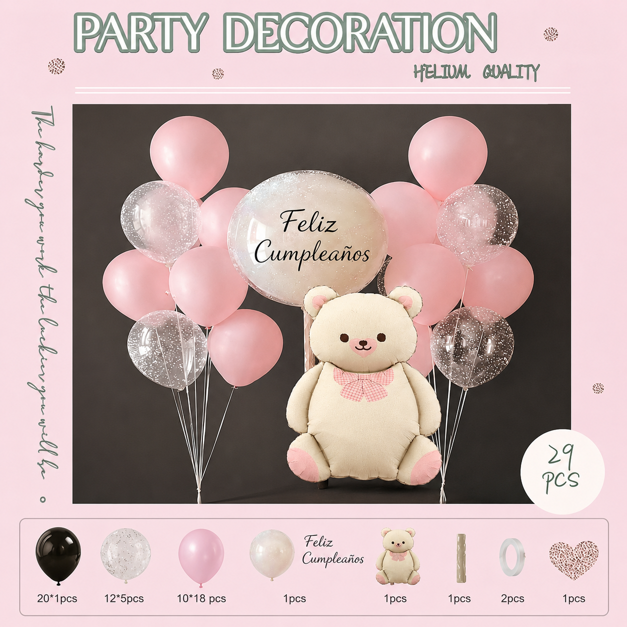 SET Decoración Cumpleaños Osito con Globos – 29 Piezas - Imagen 2