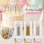 Velas de Cumpleaños Metálicas con Glitter x 6unidad
