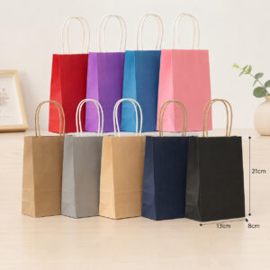 Bolsa De Papel Kraft Con Manija por 12 unidad（ 13x21x8 Cm）