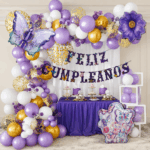 set de globo violeta con mariposas 58pcs(Como Se Muestra En La Foto