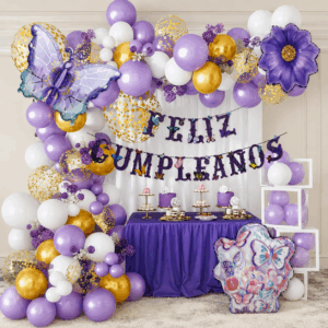 set de globo violeta con mariposas 58pcs(Como Se Muestra En La Foto