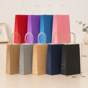 Bolsa De Papel Kraft Con Manija Por 12 Unidad（ 26x12x33 Cm）