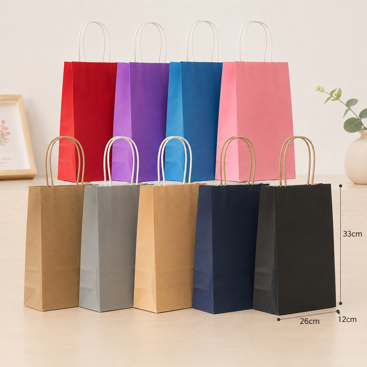 Bolsa De Papel Kraft Con Manija Por 12 Unidad( 26x12x33 Cm)