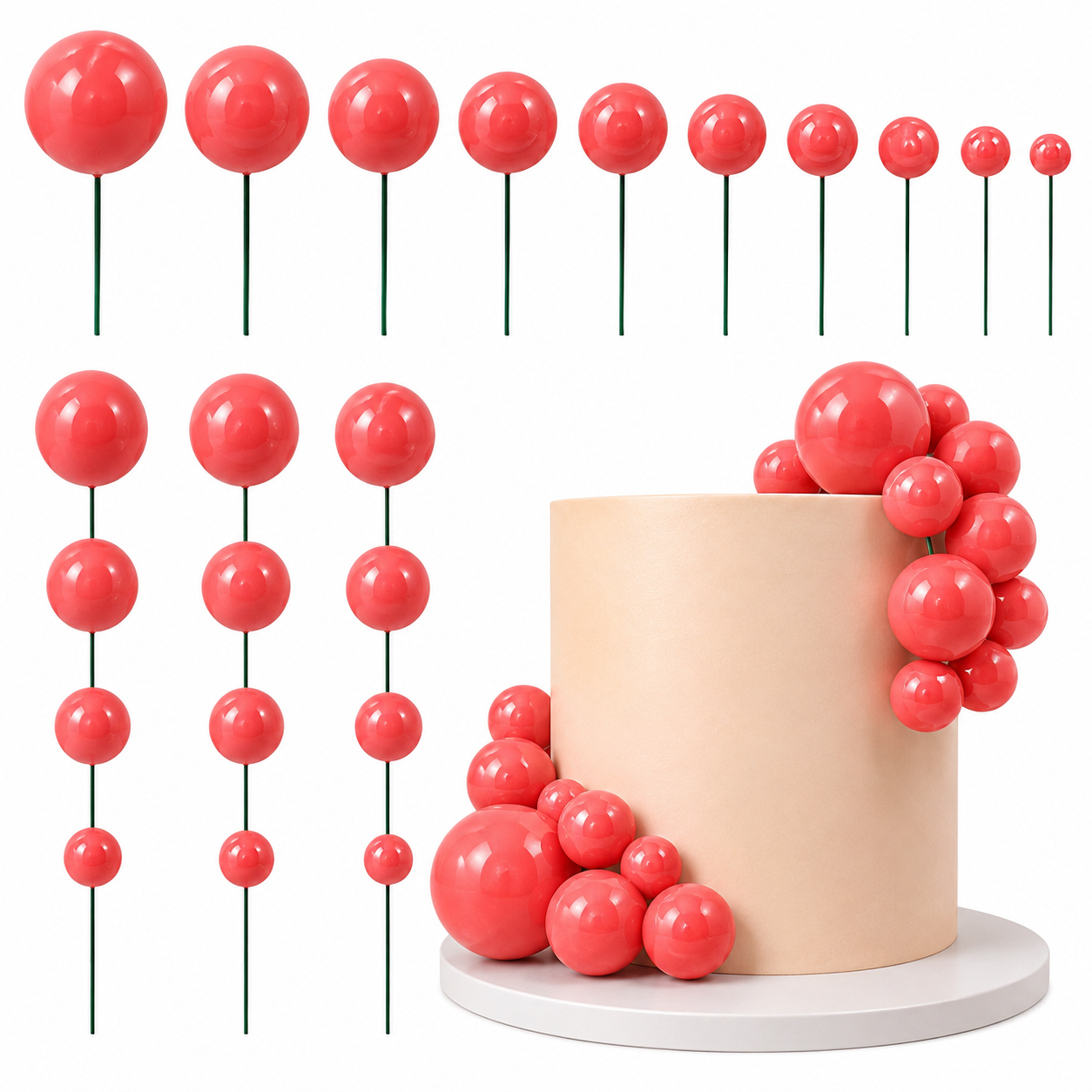 Decoración Esfera para Torta con Bolas – Topper de Pastel para Cumpleaños, Fiesta, Repostería *20pcs(2-4cm) - Imagen 3