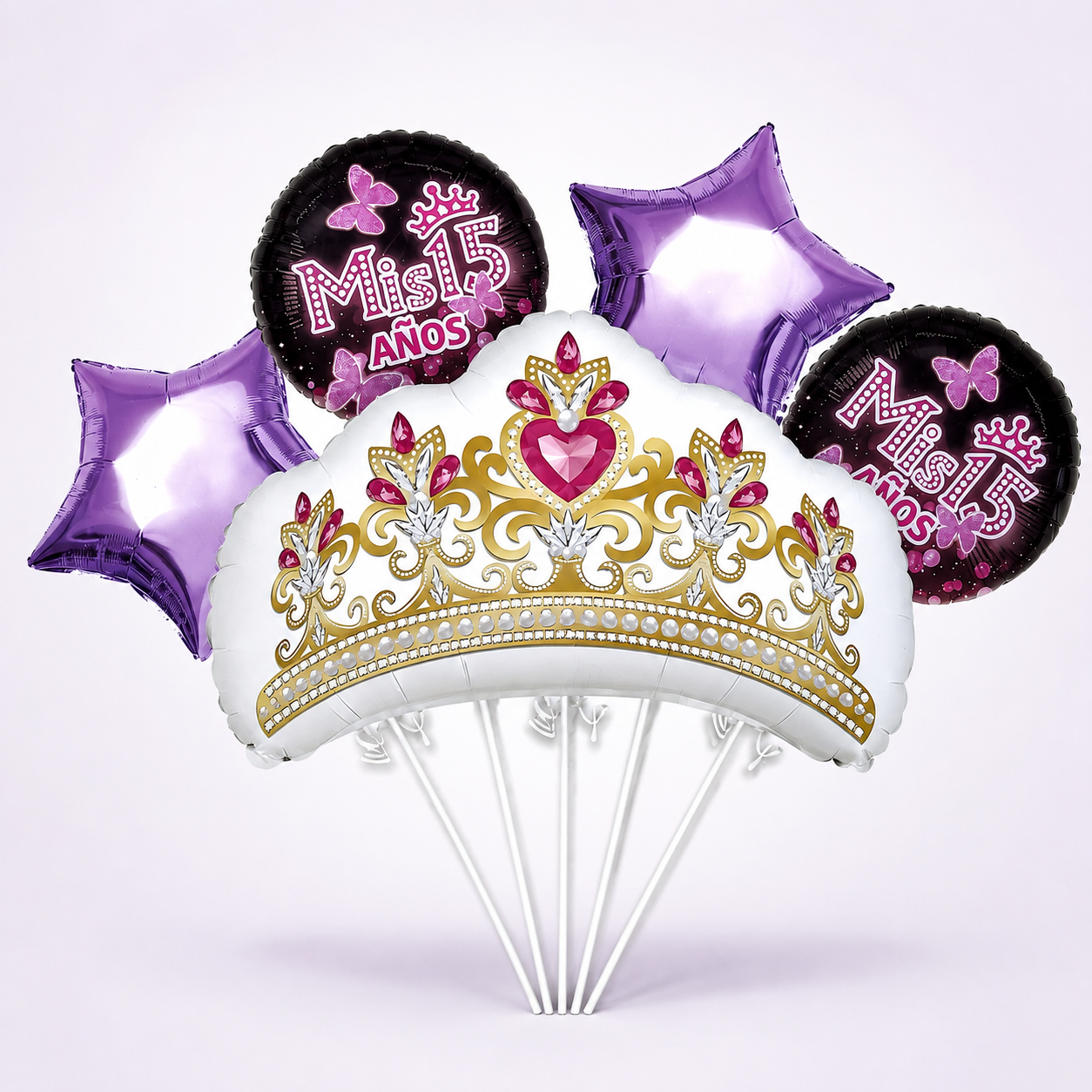 Set de Globos Metalizados Mis 15 Años Corona 5pcs