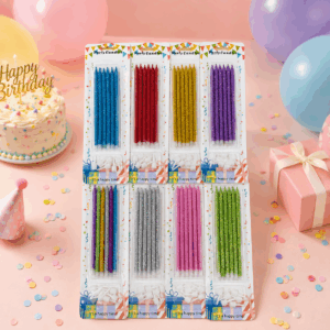 Velas de Cumpleaños Largas con Glitter Brillantes x6 + Soportes