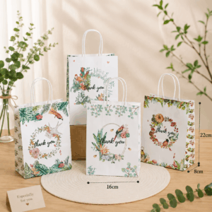 Bolsa De Regalo Papel Thank You Floral por 12 uni/ 16x22x8 Cm