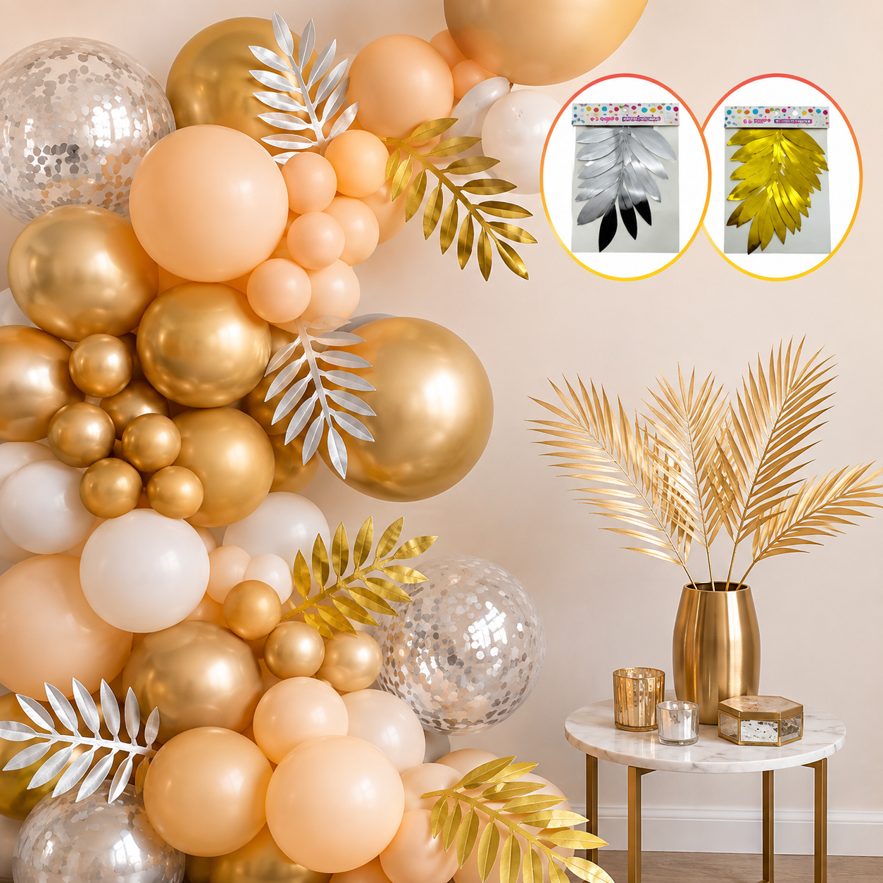 Set hojas rama metalizada 6pcs /29cm