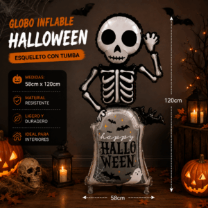 Globo Inflable Halloween Esqueleto Con Tumba 58x120cm Decoración
