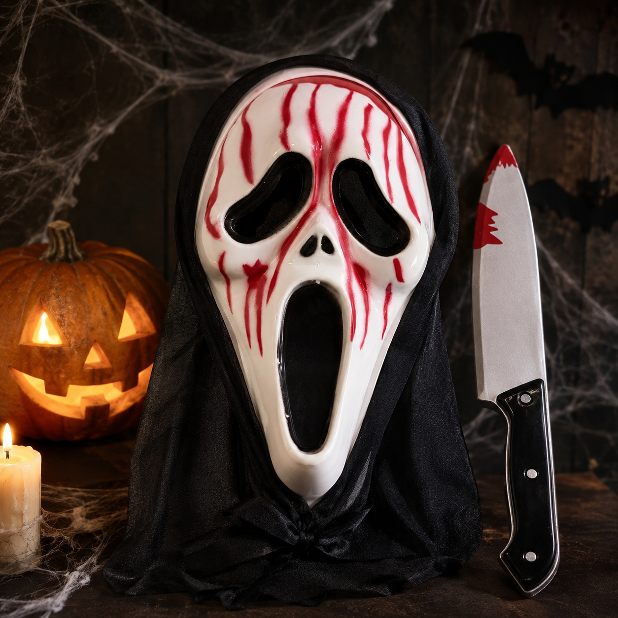 Máscara Halloween Terror Con Capucha Y Cuchillo De Juguete