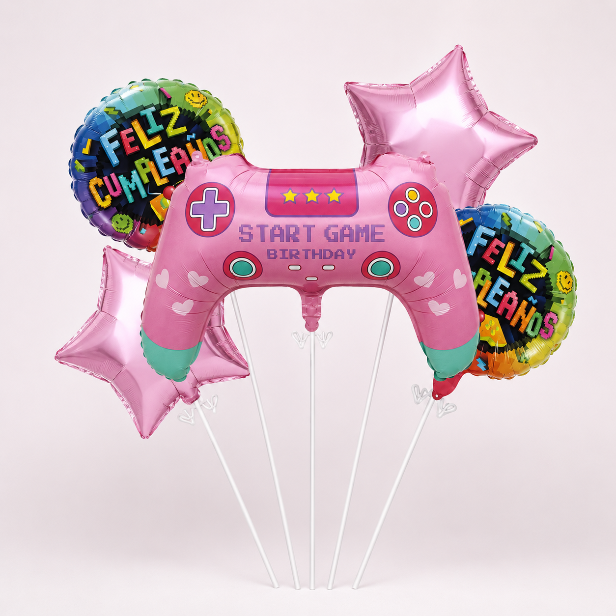 SET DE GLOBO JOYSTICK rosa 5pcs