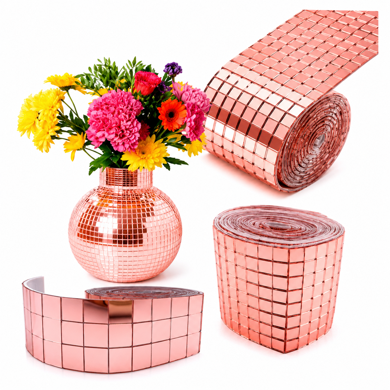 MOSAICO ESPEJO AUTOADHESIVO ROSA GOLD / 4*100CM
