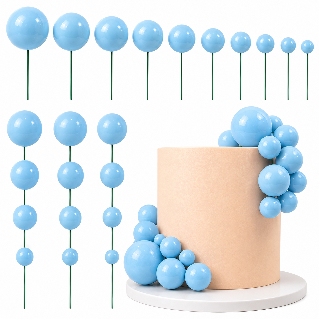 Decoración Esfera para Torta con Bolas – Topper de Pastel para Cumpleaños, Fiesta, Repostería *20pcs(2-4cm) - Imagen 2