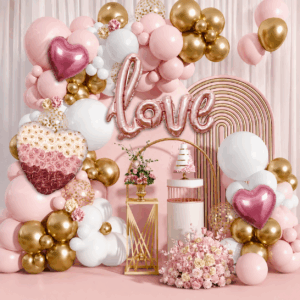 set de globo ROSA LOVE con corazon 72pcs(Como Se Muestra En La Foto
