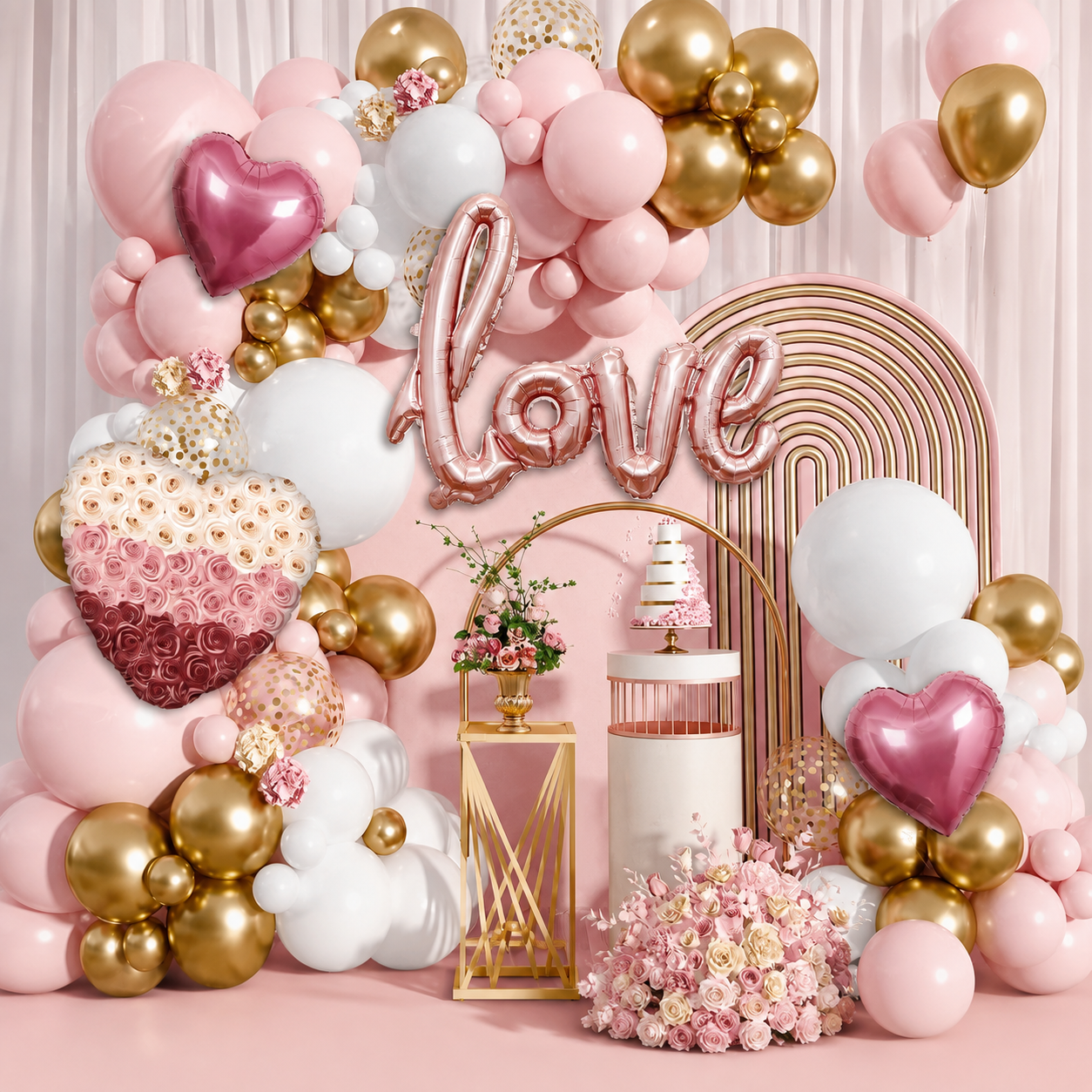 set de globo ROSA LOVE con corazon 72pcs(Como Se Muestra En La Foto