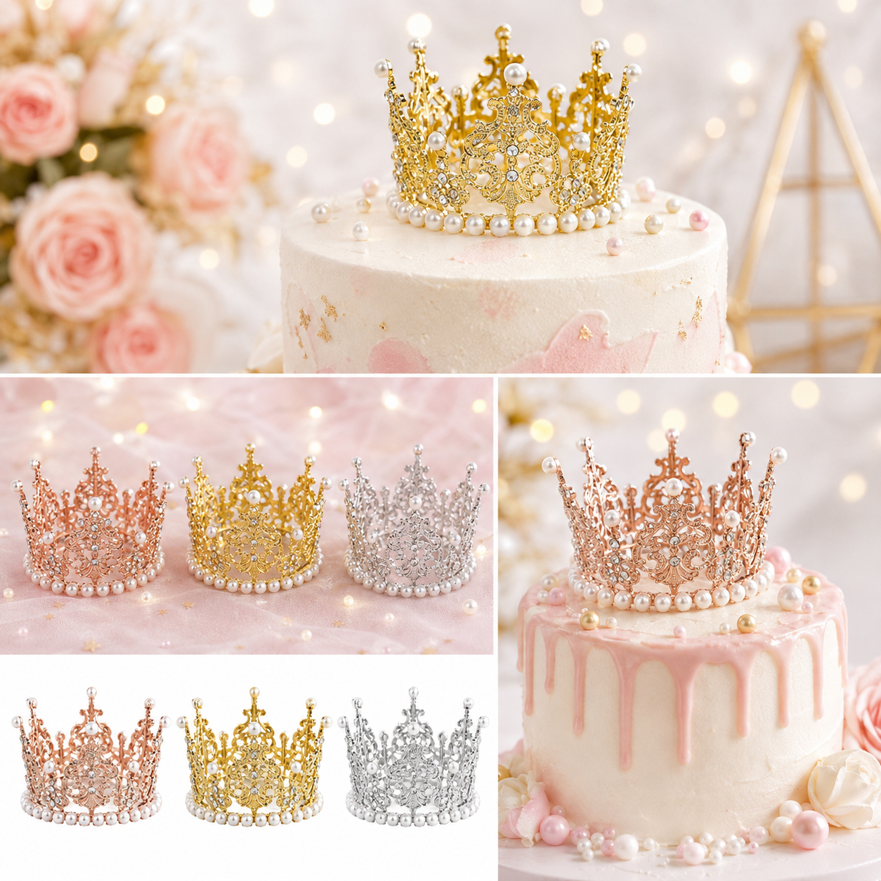 Corona Decorativa Para Torta Con Perlas Y Strass