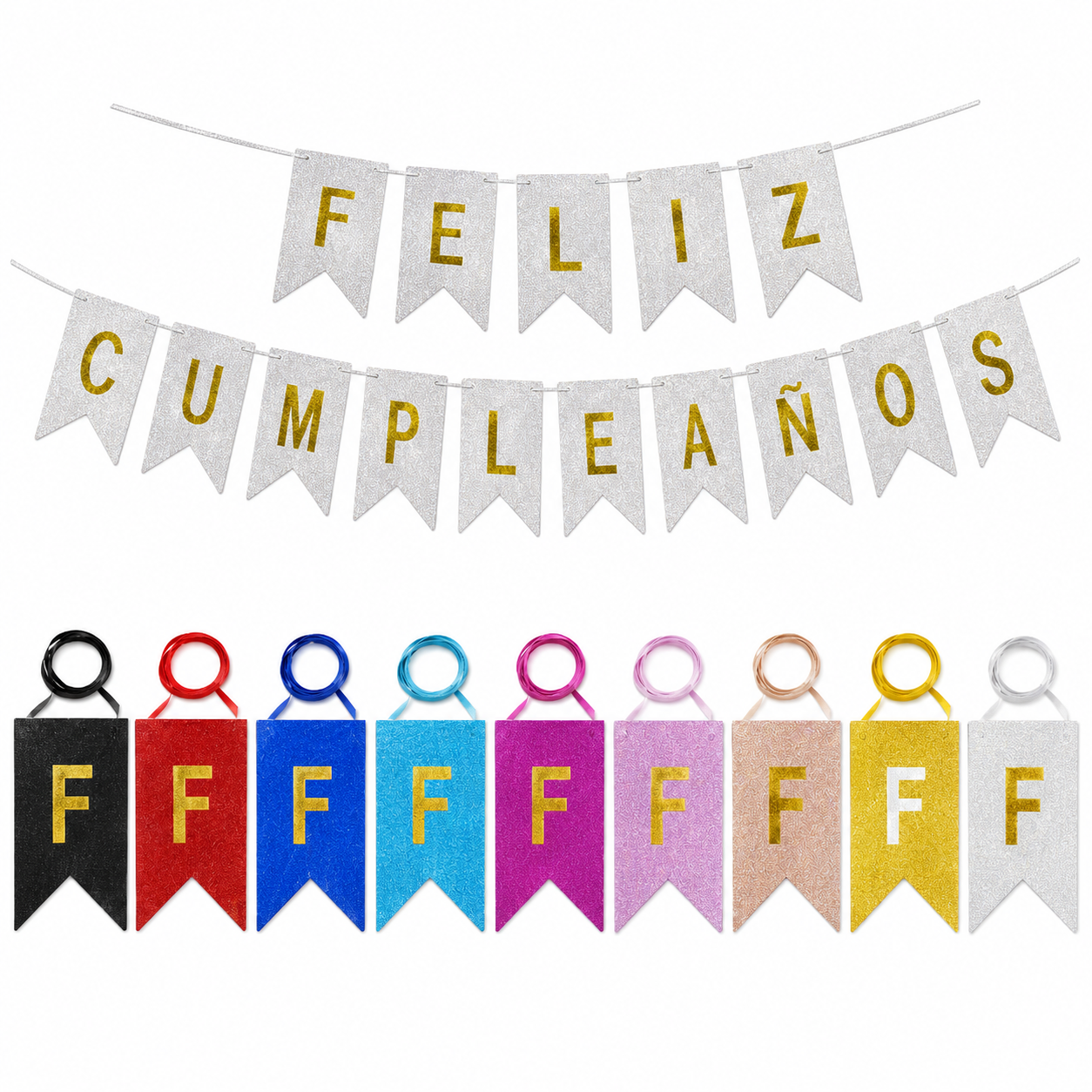 Banderín /cartel Feliz Cumpleaños Con Glitter