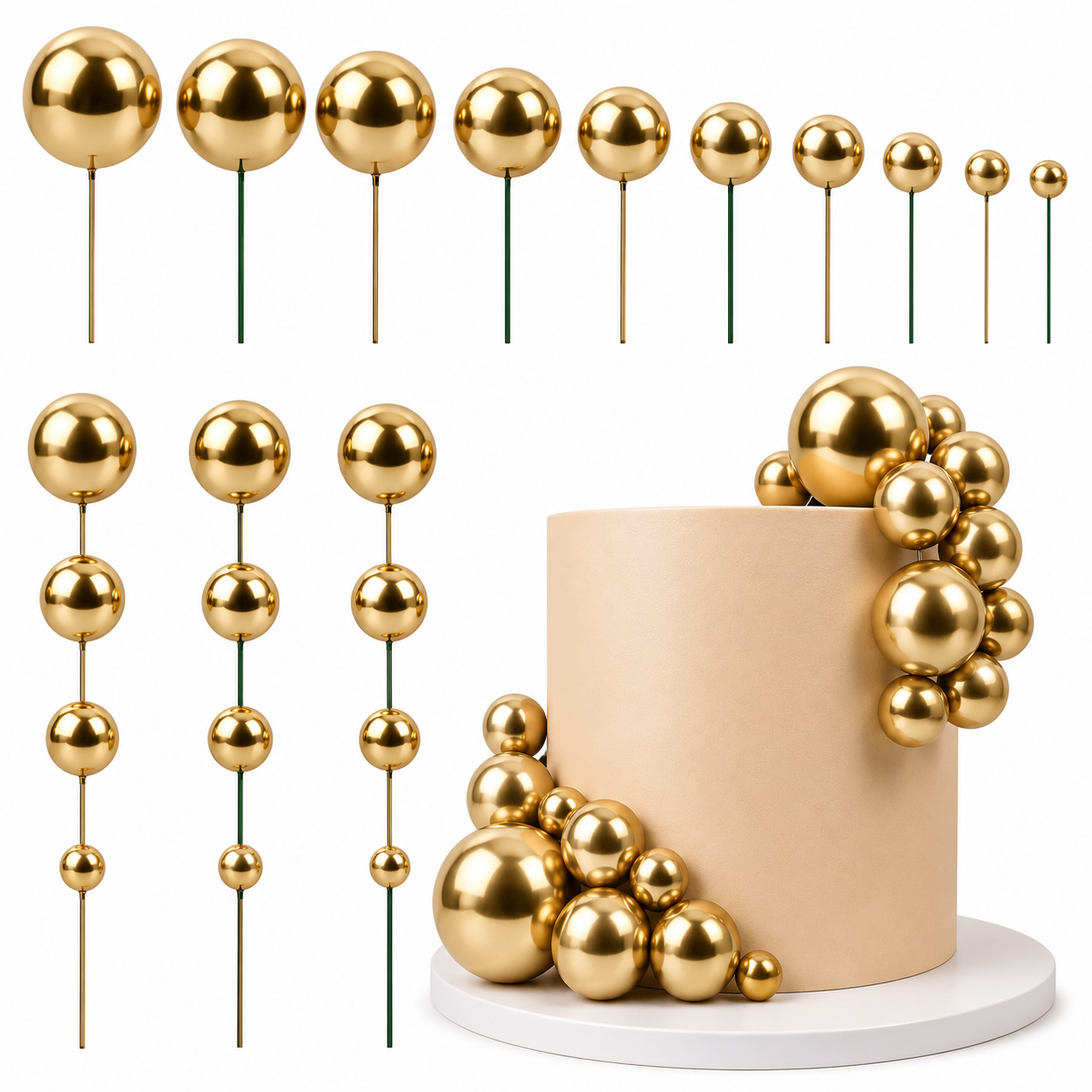 Decoración Esfera para Torta con Bolas – Topper de Pastel para Cumpleaños, Fiesta, Repostería *20pcs(2-4cm) - Imagen 11