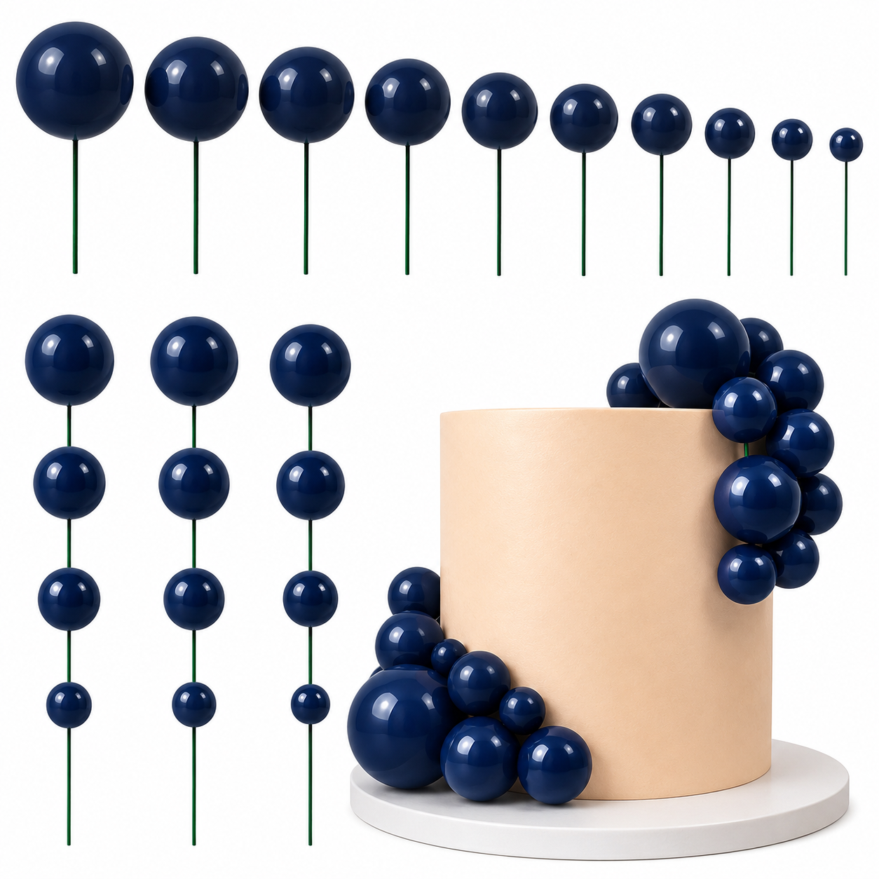 Decoración Esfera para Torta con Bolas – Topper de Pastel para Cumpleaños, Fiesta, Repostería *20pcs(2-4cm) - Imagen 5