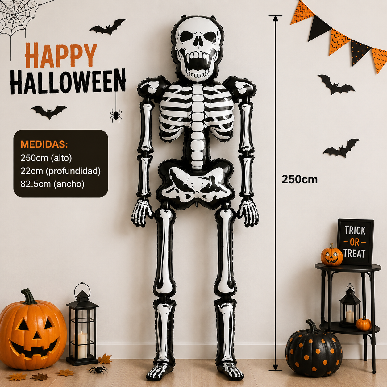 Globo Esqueleto Gigante Halloween Inflable 250cm Decoración