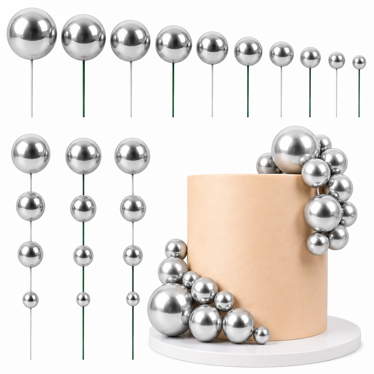 Decoración Esfera para Torta con Bolas – Topper de Pastel para Cumpleaños, Fiesta, Repostería *20pcs(2-4cm) - Imagen 10