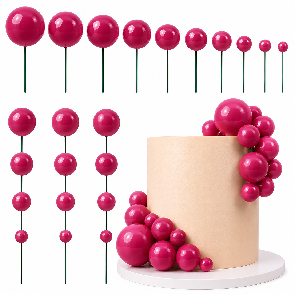 Decoración Esfera para Torta con Bolas – Topper de Pastel para Cumpleaños, Fiesta, Repostería *20pcs(2-4cm) - Imagen 9