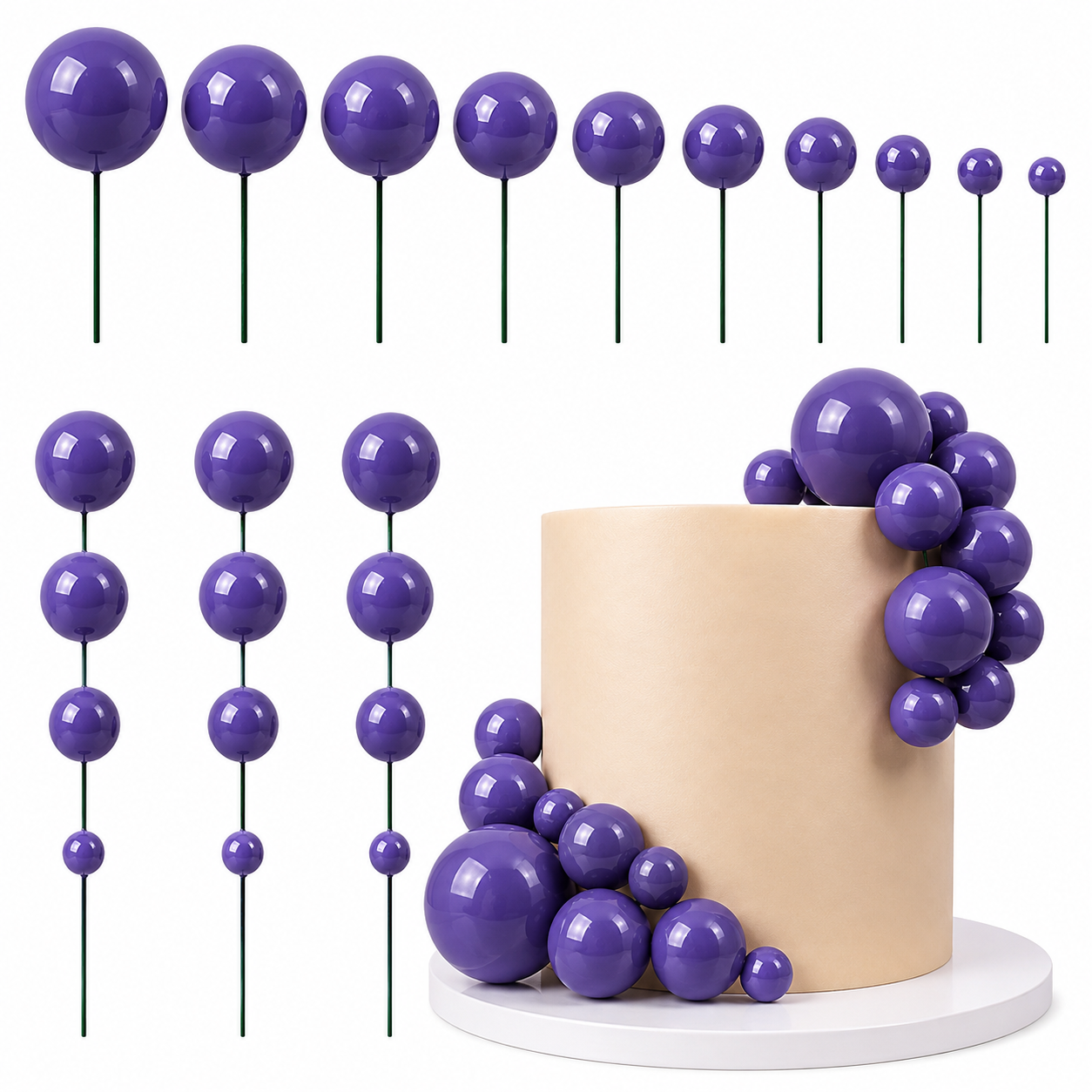 Decoración Esfera para Torta con Bolas – Topper de Pastel para Cumpleaños, Fiesta, Repostería *20pcs(2-4cm) - Imagen 12