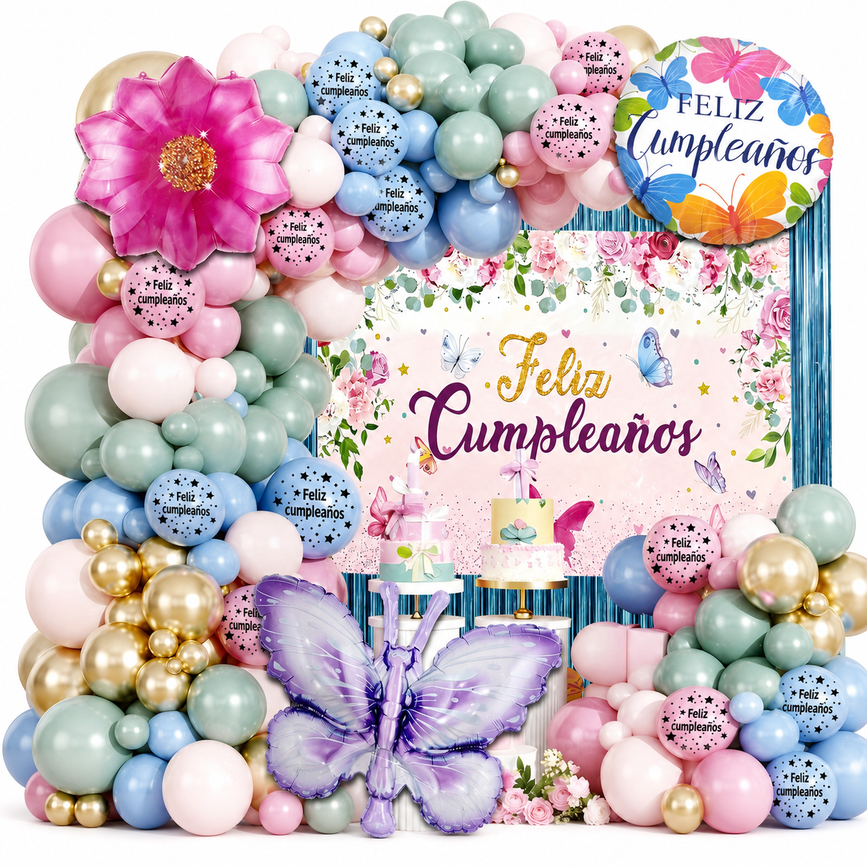 set de globo floren con mariposas 61pcs(Como Se Muestra En La Foto